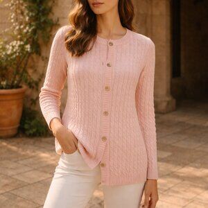 Bedford Fair Cardigan Button Front Sweater Pink Cable-Knit Classic Layering